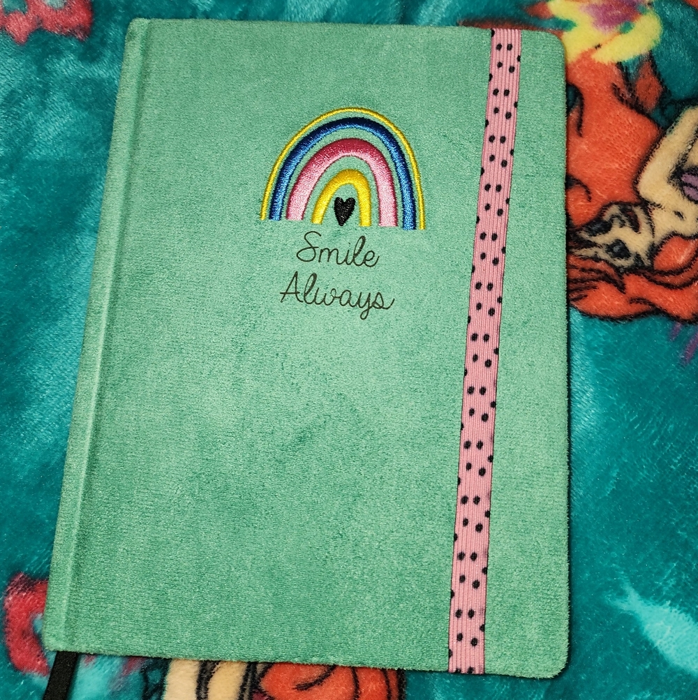 Smile Always Mint Green Embroidered Notebook with Pink Elastic Strap